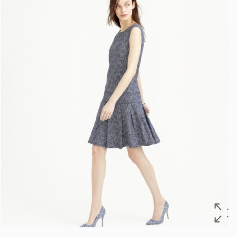 J. Crew Blue Sleeveless Drop Waist Palm Tree Print Dress - Size 8